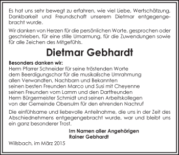 Traueranzeige von Dietmar Gebhardt 