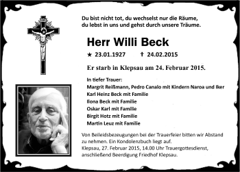 Traueranzeige von Willi Beck 