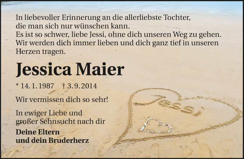  Traueranzeige für Jessica Maier vom 03.09.2015 aus 