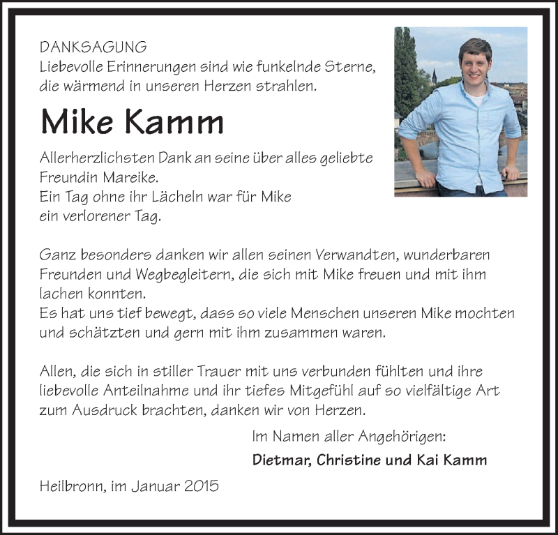  Traueranzeige für Mike Kamm vom 31.01.2015 aus 