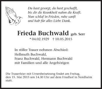 Traueranzeige von Frieda Buchwald 