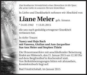 Traueranzeige von Liane Meier 