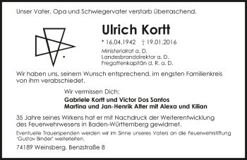 Traueranzeige von Ulrich Kortt 