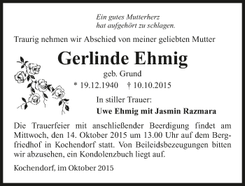 Traueranzeige von Gerlinde Ehmig 