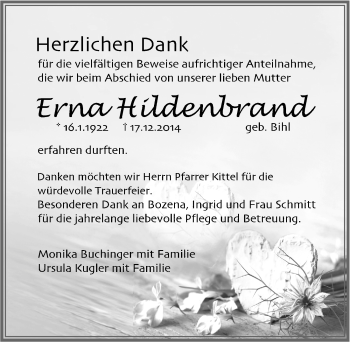 Traueranzeige von Erna Hildenbrand 