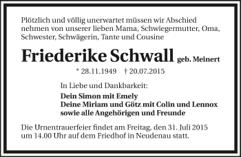 Traueranzeige von Friederike Schwall 