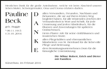 Traueranzeige von Pauline Beck 