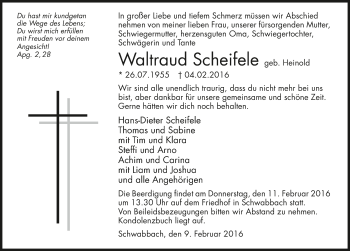Traueranzeige von Waltraud Scheifele 