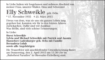Traueranzeige von Elly Schweikle 