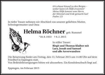 Traueranzeige von Helma Röchner 