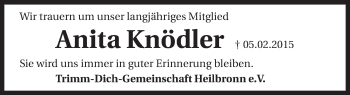 Traueranzeige von Anita Knödler 