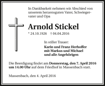 Traueranzeige von Arnold Stickel 
