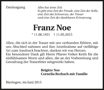 Traueranzeige von Franz Noe 