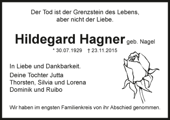 Traueranzeige von Hildegard Hagner 