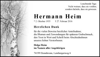 Traueranzeige von Hermann Heim 