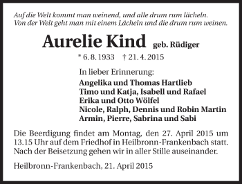 Traueranzeige von Aurelie Kind 