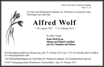 Traueranzeige von Alfred Wolf 