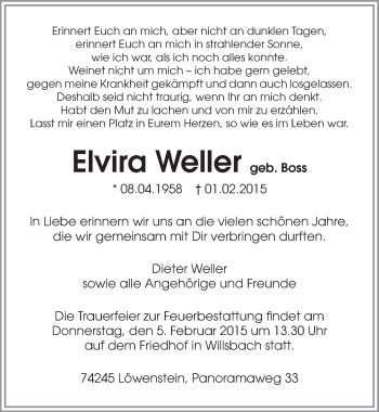 Traueranzeige von Elvira Weller 