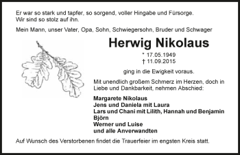 Traueranzeige von Herwig Nikolaus 