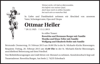 Traueranzeige von Ottmar Heiler 