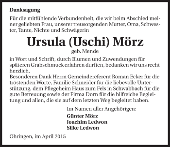 Traueranzeige von Ursula Mörz 