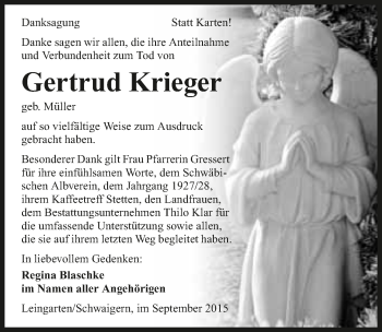 Traueranzeige von Gertrud Krieger 