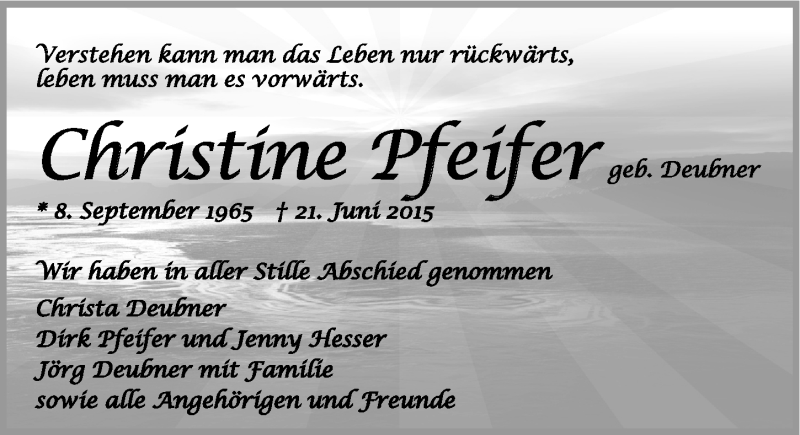  Traueranzeige für Christine Pfeifer vom 27.06.2015 aus 