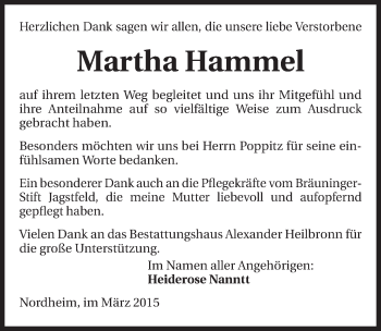 Traueranzeige von Martha Hammel 