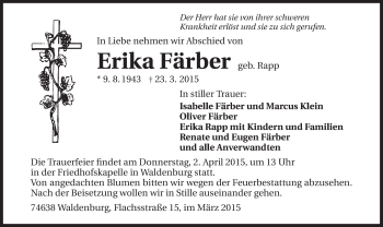 Traueranzeige von Erika Färber 