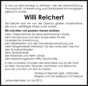 Traueranzeige von Willi Reichert 