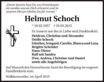 Traueranzeige von Helmut Schoch 