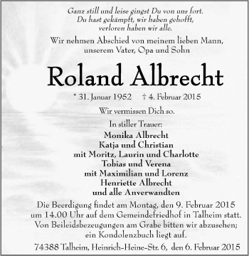 Traueranzeige von Roland Albrecht 