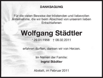 Traueranzeige von Wolfgang Städtler 