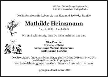 Traueranzeige von Mathilde Heinzmann 