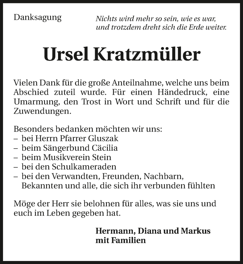  Traueranzeige für Ursel Kratzmüller vom 27.06.2015 aus 