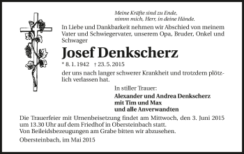Traueranzeige von Josef Denkscherz 