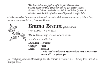 Traueranzeige von Emma Braun 