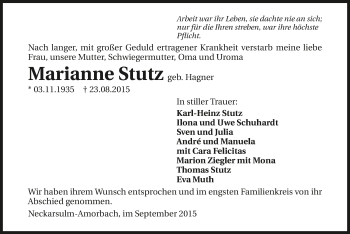 Traueranzeige von Marianne Stutz 