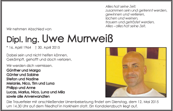 Traueranzeige von Uwe Murrweiß 
