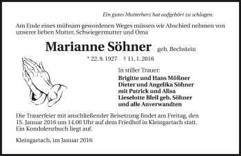 Traueranzeige von Marianne Söhner 