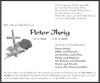 Traueranzeige von Peter Ihrig 
