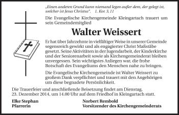 Traueranzeige von Walter Weissert 