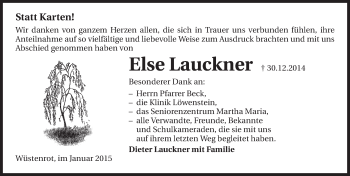 Traueranzeige von Else Lauckner 