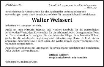 Traueranzeige von Walter Weissert 