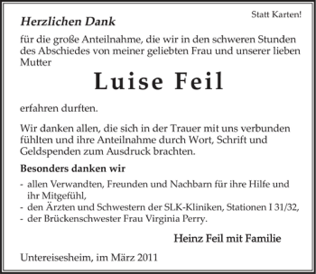 Traueranzeige von Luise Feil 