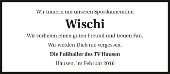 Traueranzeige von Wischi  