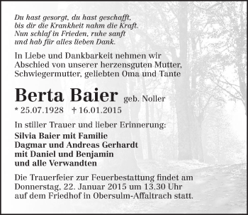 Traueranzeige von Berta Baier 