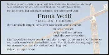 Traueranzeige von Frank Weiß 