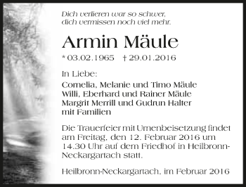 Traueranzeige von Armin Mäule 