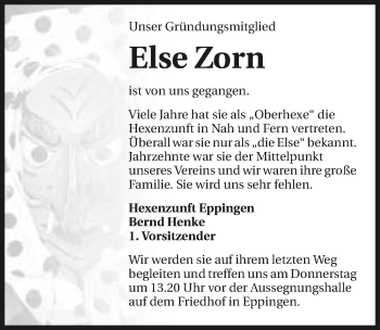 Traueranzeige von Else Zorn 